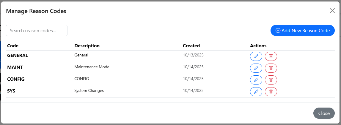 Eyesight reason codes